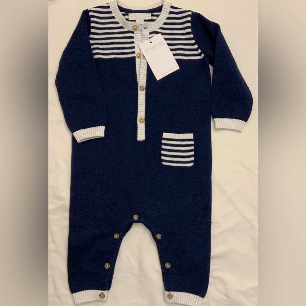 The Little White Company - Baby striped detail knitted romper.